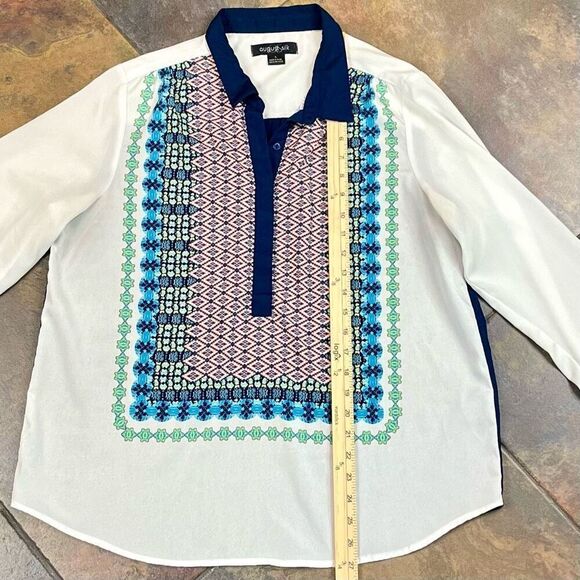 August Silk 1/2 Button Long Sleeve Blouse Large - Picture 4 of 10